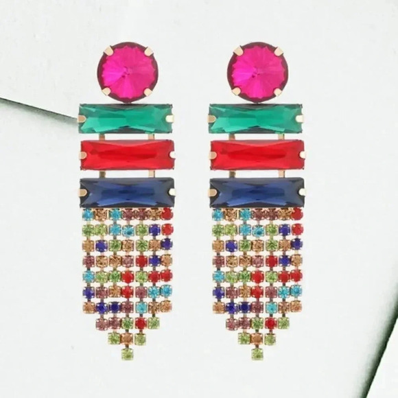Fashion Jewelry Rhinestone Dangle Multi Color Dangle Earrings - Picture 1 of 9